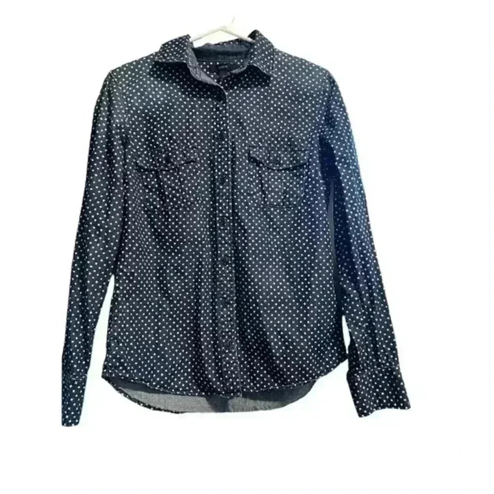 J. Crew Denim Distressed Star Button Up Shirt Size 4
